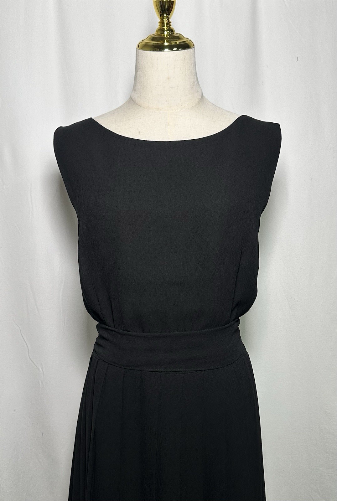 Sara Campbell Dress 16 Pleated Sleeveless Belted Black Cocktail Vintage