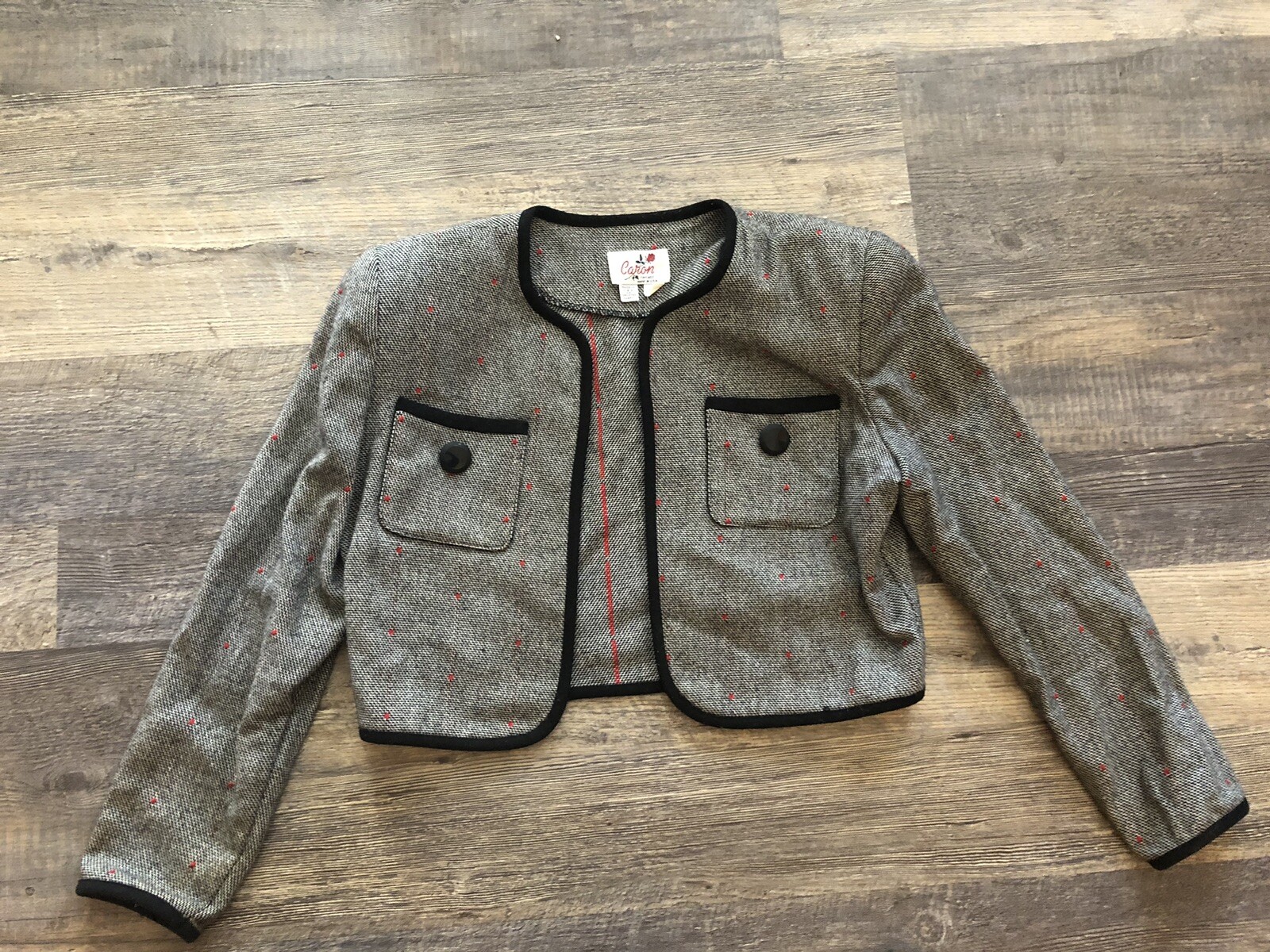 Vintage Caron Chicago Wool Blend Grey Twill Long Sleeve Dress And Jacket Set~S
