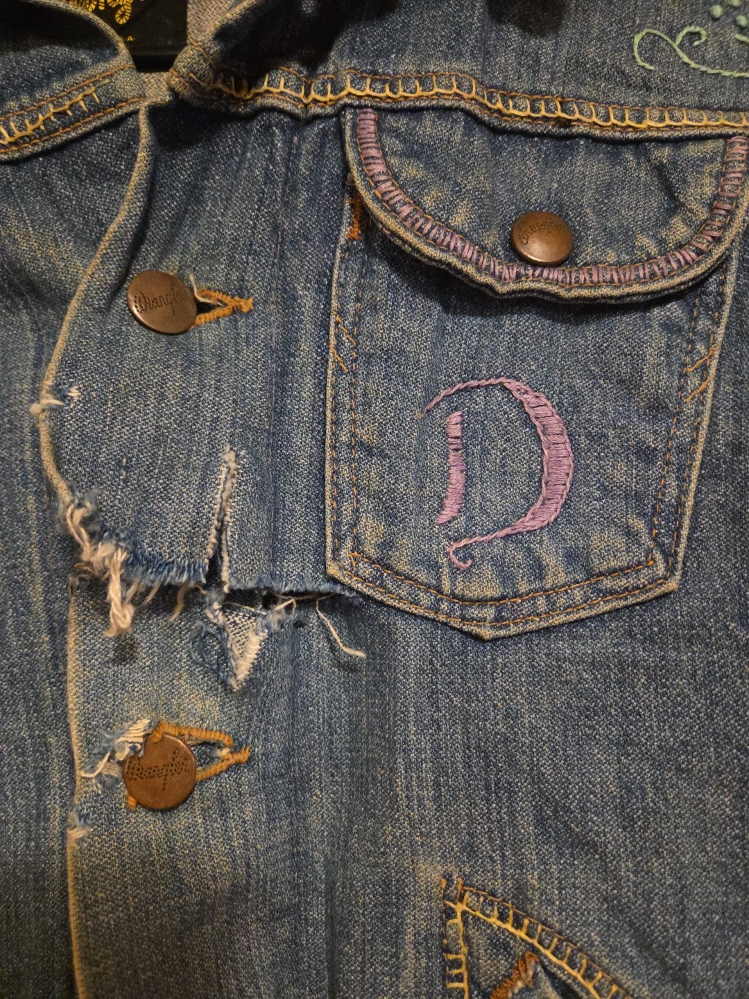 Vintage OOAK RARE 70s 80s Wrangler Sz 16 Denim Jacket Embroidered „dyker” 17×19