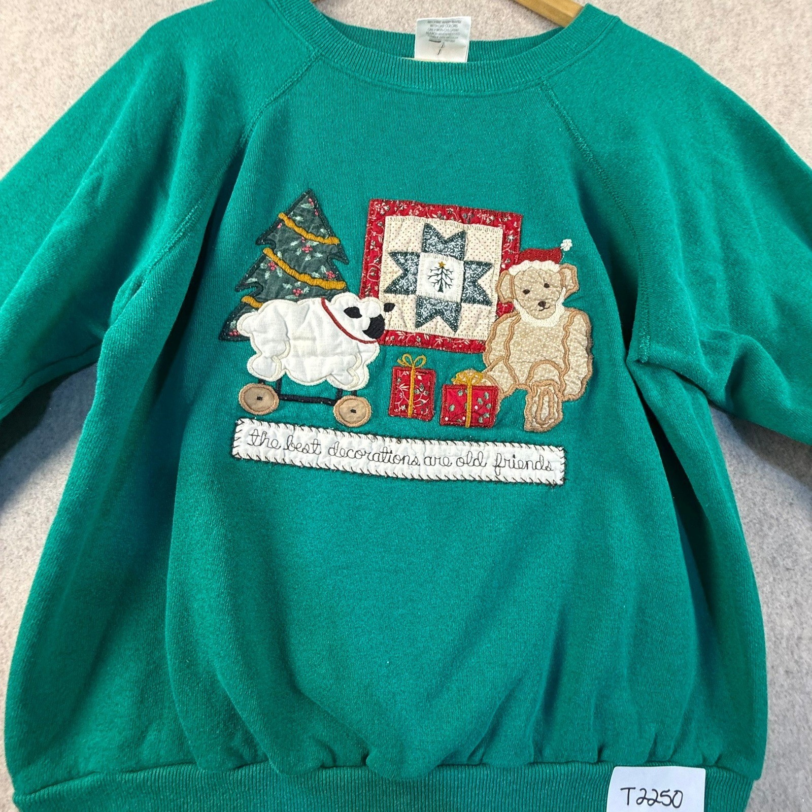 Vintage Pannill Hanes Christmas Sweatshirt Green Teddy Bear Polar Bear Large