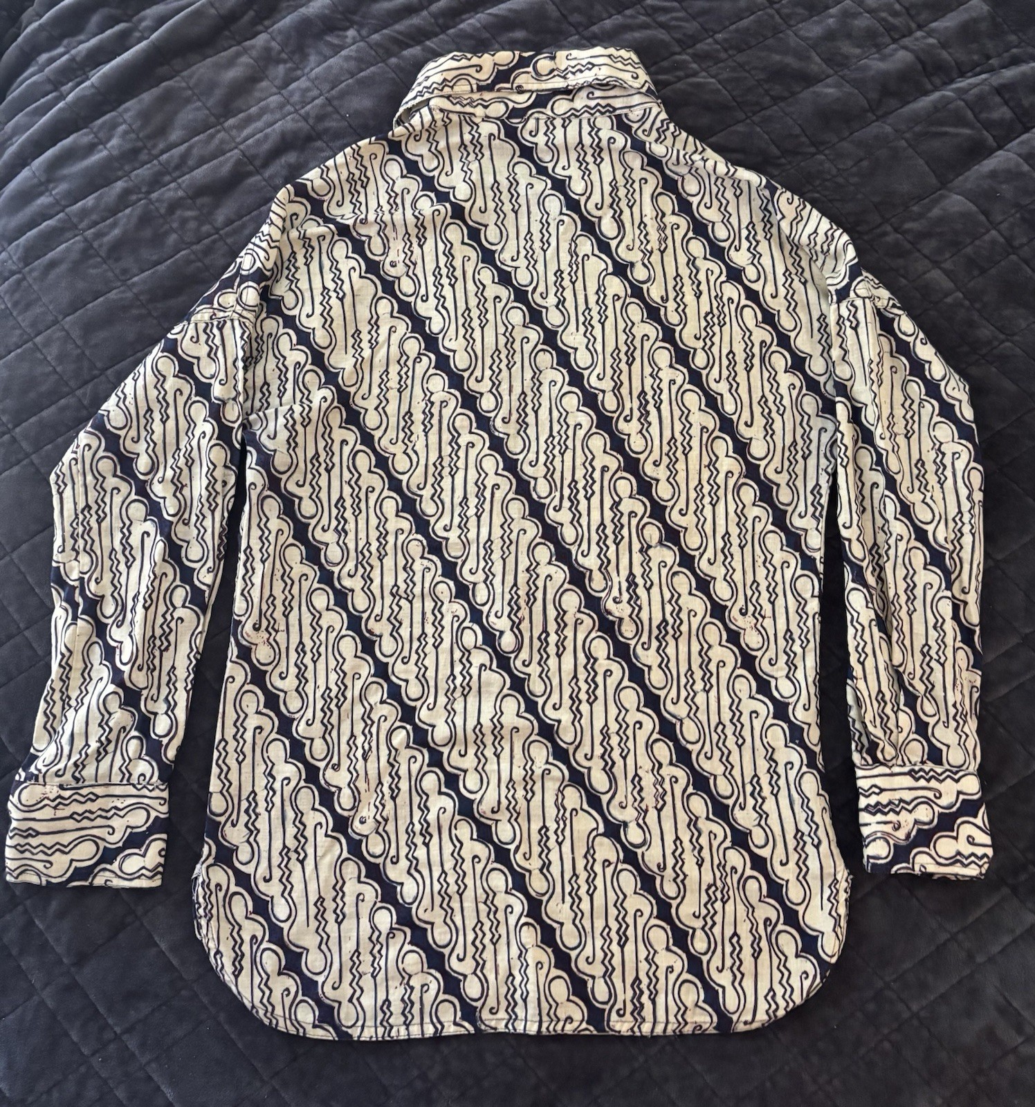 Vintage 70’s Copperfield Tunic Top – Cream And Navy With Unique Pattern – XS/S
