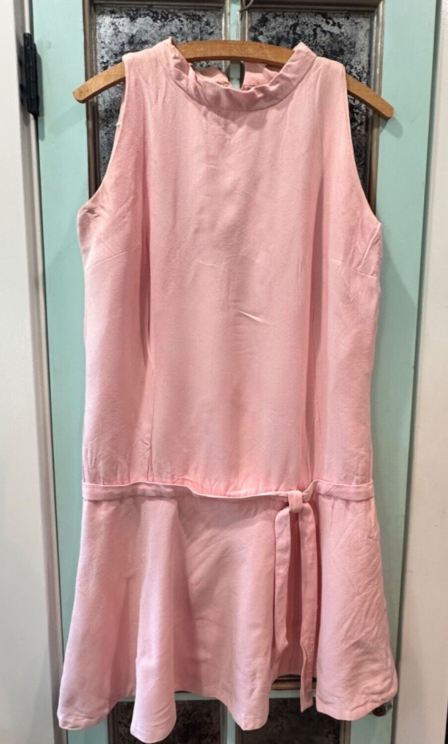 Vintage 70s Pink Drop Waist Dress S/M Handmade Sleeveless Sparkle Mod Coquette