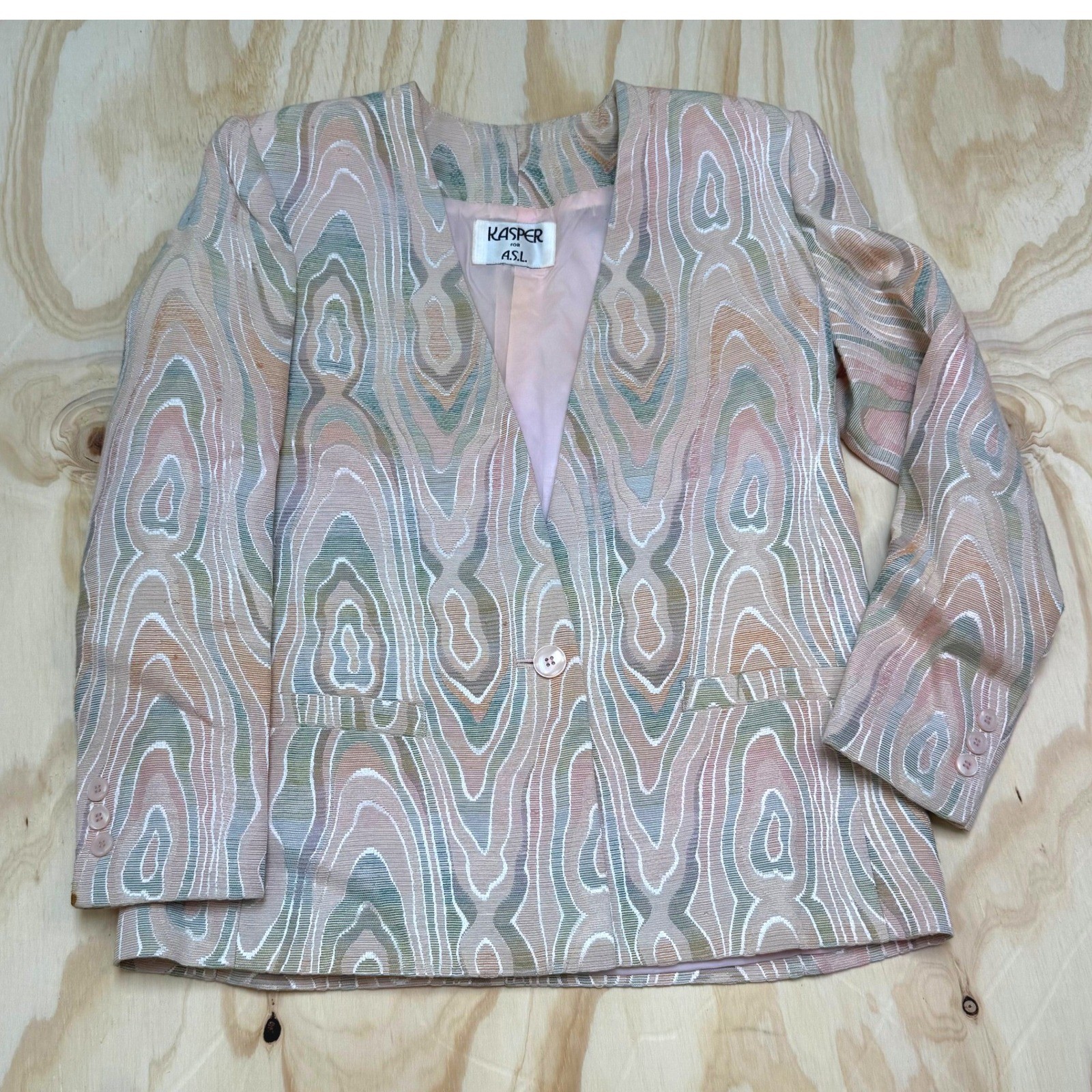 Vintage Kasper for ASL 3 Piece Skirt Suit Set Pink Abstract Jacquard Sz 8 90s