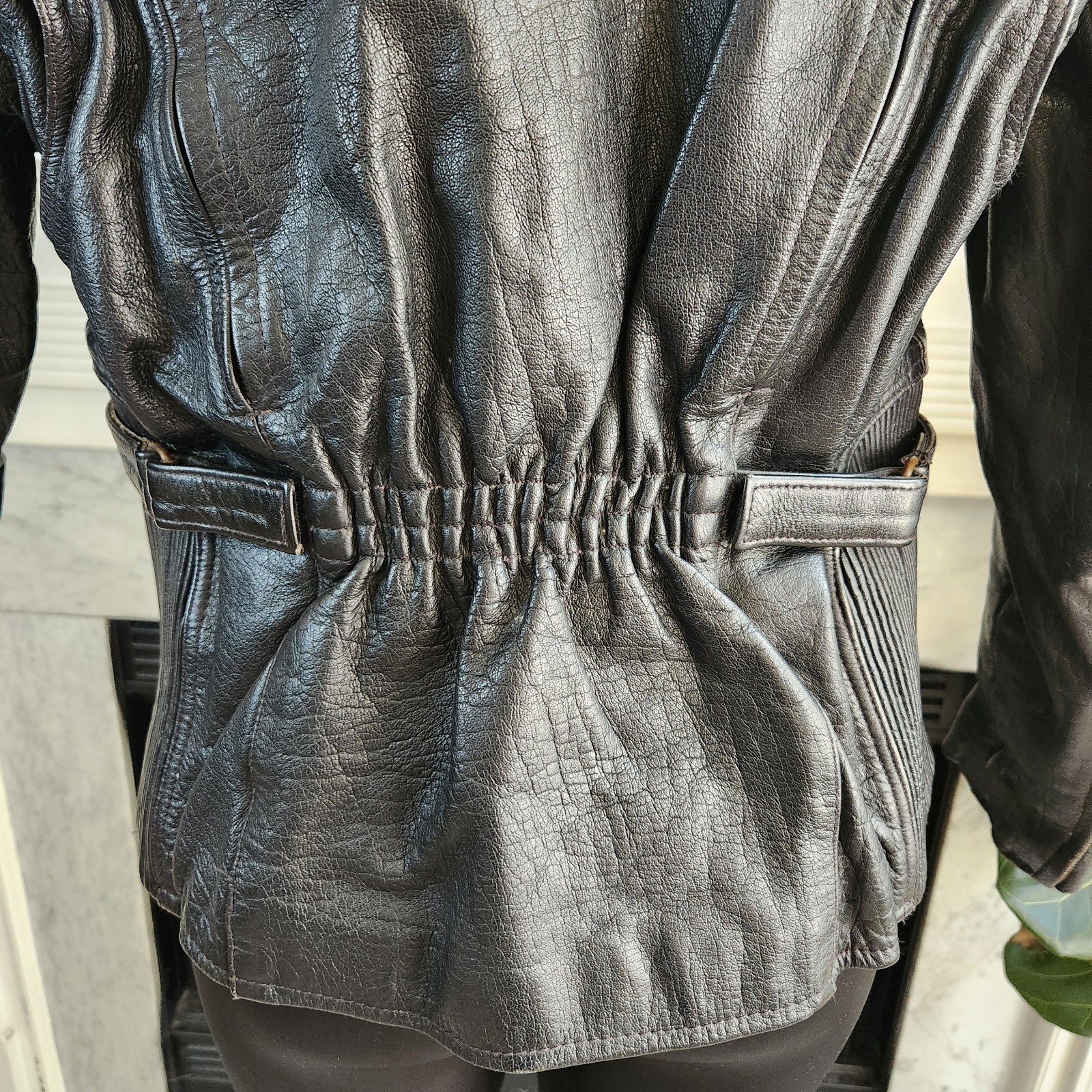 Vintage 80s Black Leather Moto Jacket Racing Biker Skull Size Medium Rocker