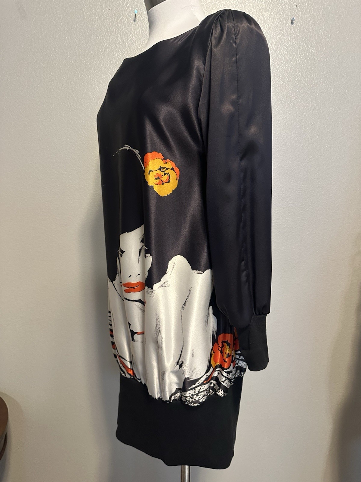 Vintage 80s On The Rocks California Retro Print Black Mini Tunic Dress sz.S-M