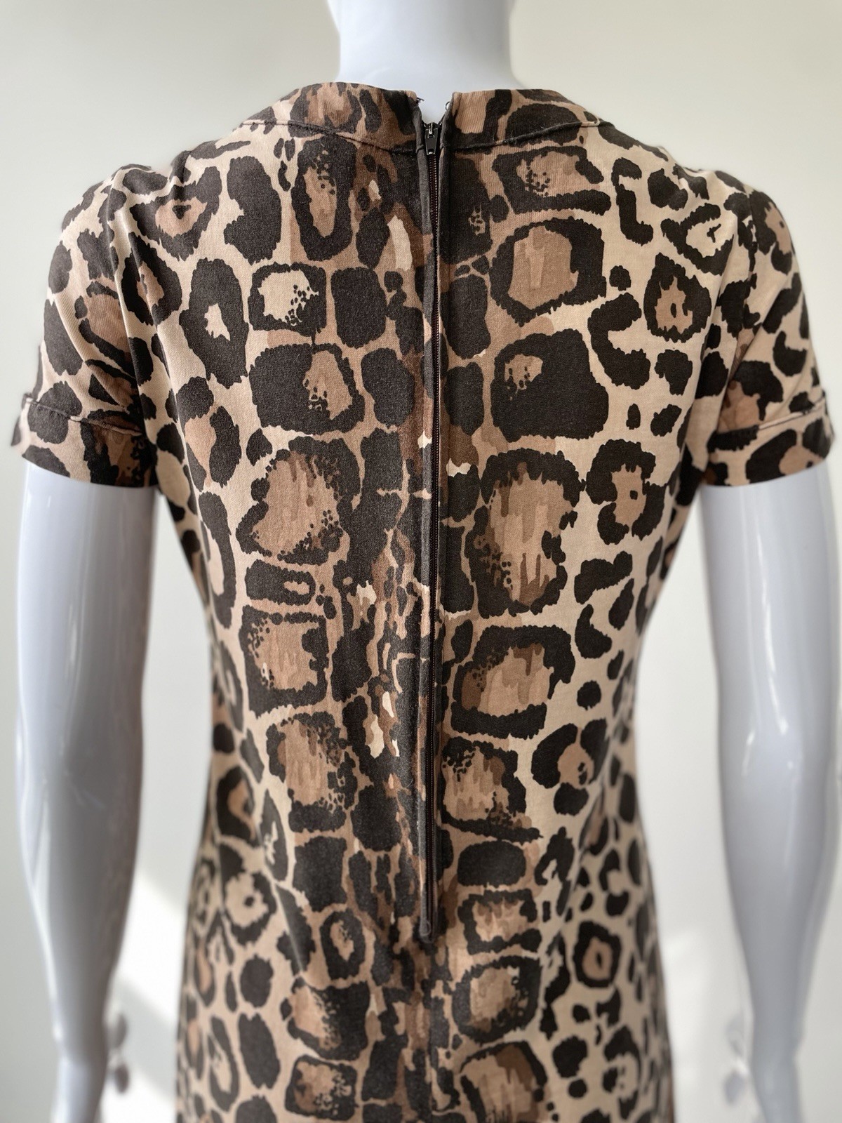 Vintage S M Mini Dress Rare Anne Klein 70s Late 60s Leopard Print Knit Mod VGUC