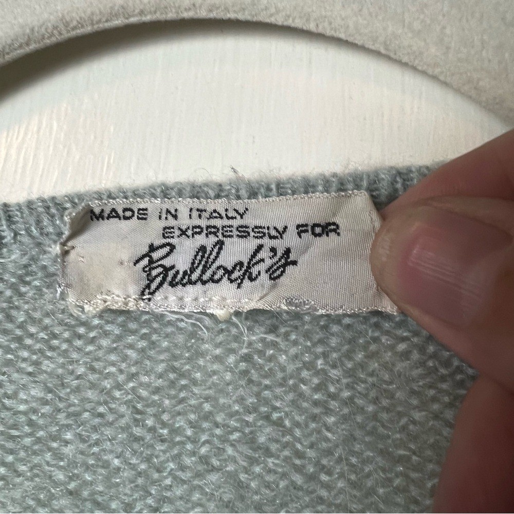 Vintage Bullock’s Italy Mohair Blend Floral Appliqué Pearl Cardigan Sz M