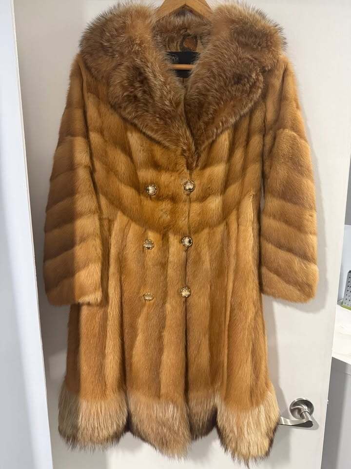 Vintage Reinard-Dunkel Real Fur Coat Pieced Mink Chevron & Fox Collar S/M