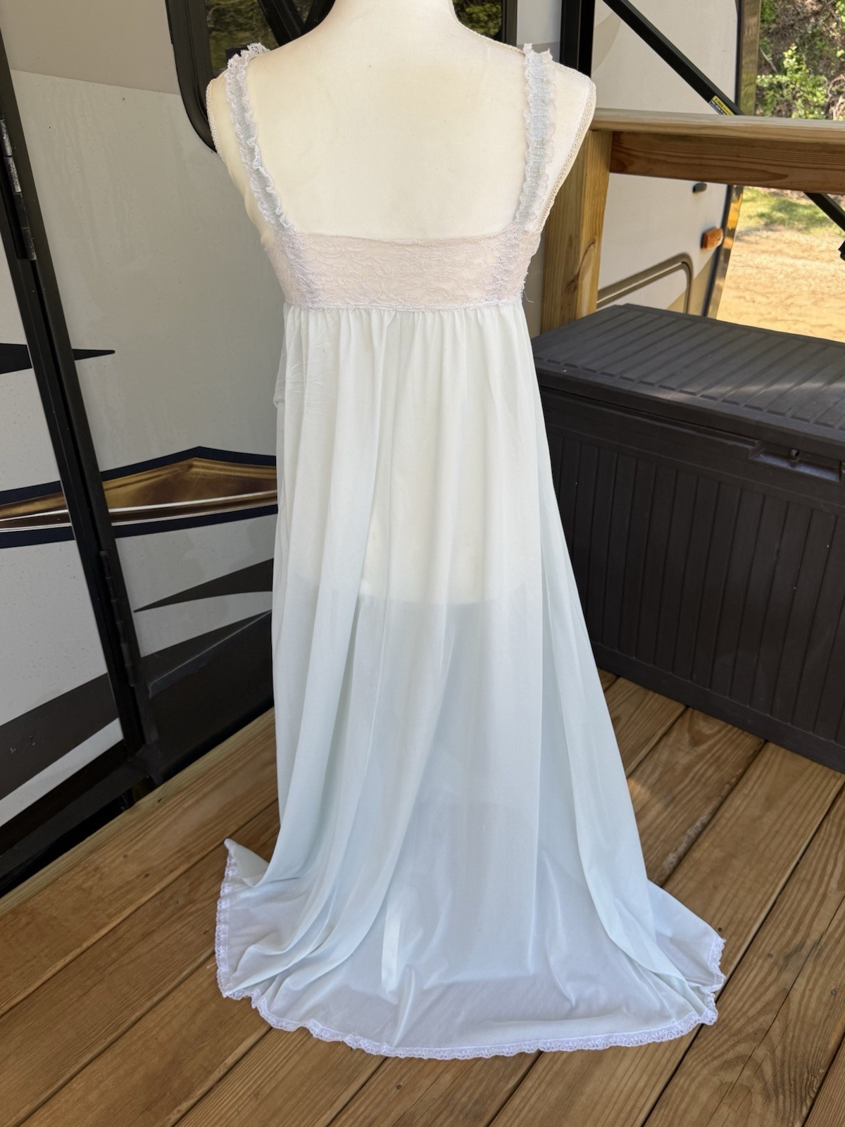Vintage Olga Empire Waist Nightgown Chemise Sweep 34 Light Blue Padded Bra 9200