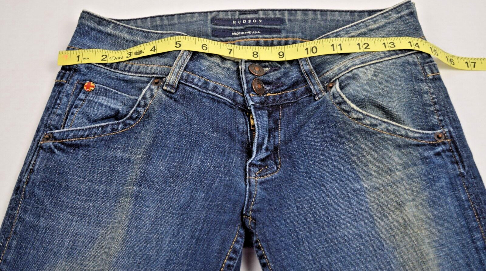 VTG Jeans Hudson Size 26 x 32 S/M 90s Med Blue Fading Low Rise Flared Made USA
