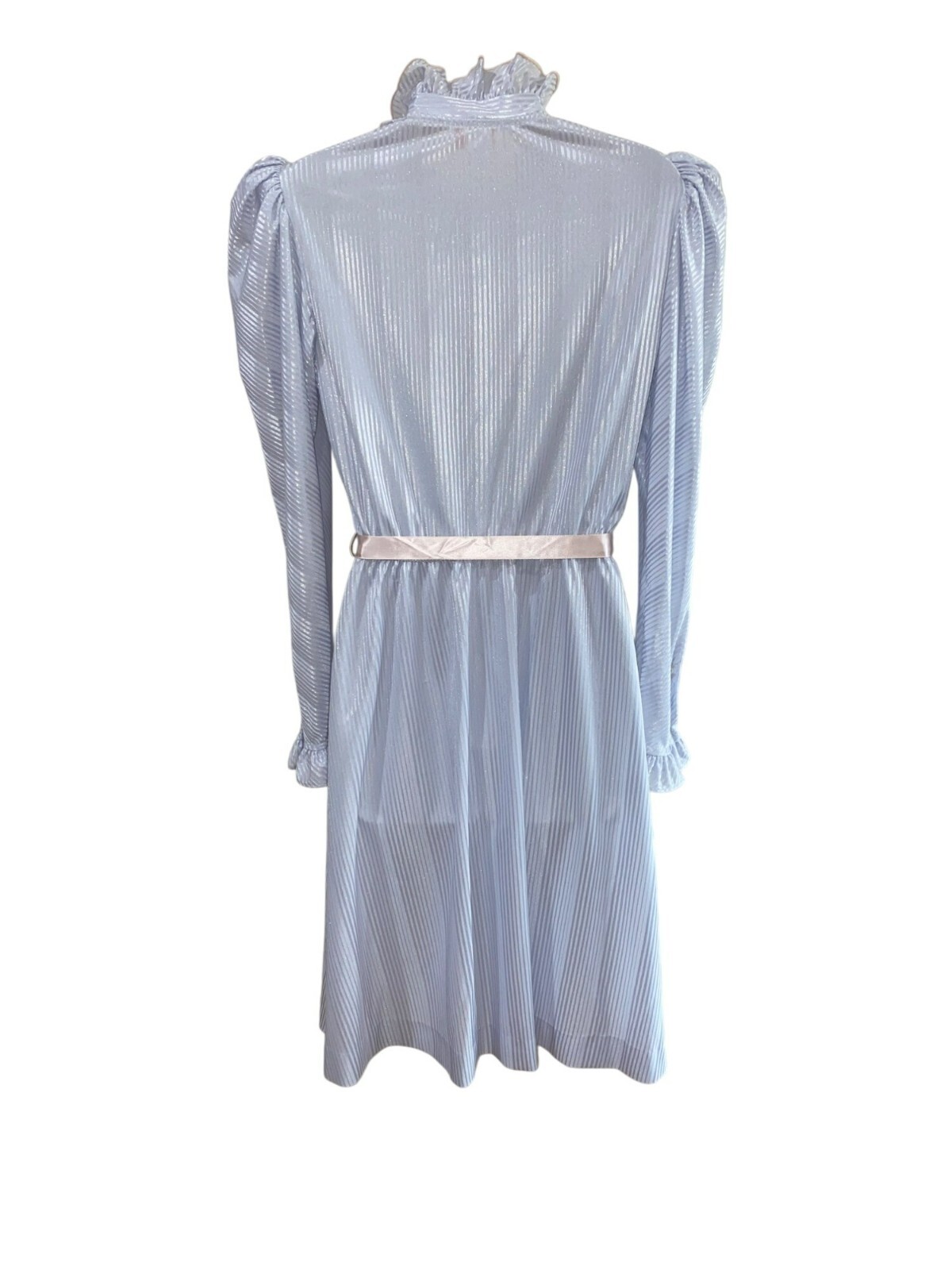 Vintage Jerri Gee New York Light Blue Ruffled Long Sleeve Dress W/ Pink Belt Siz