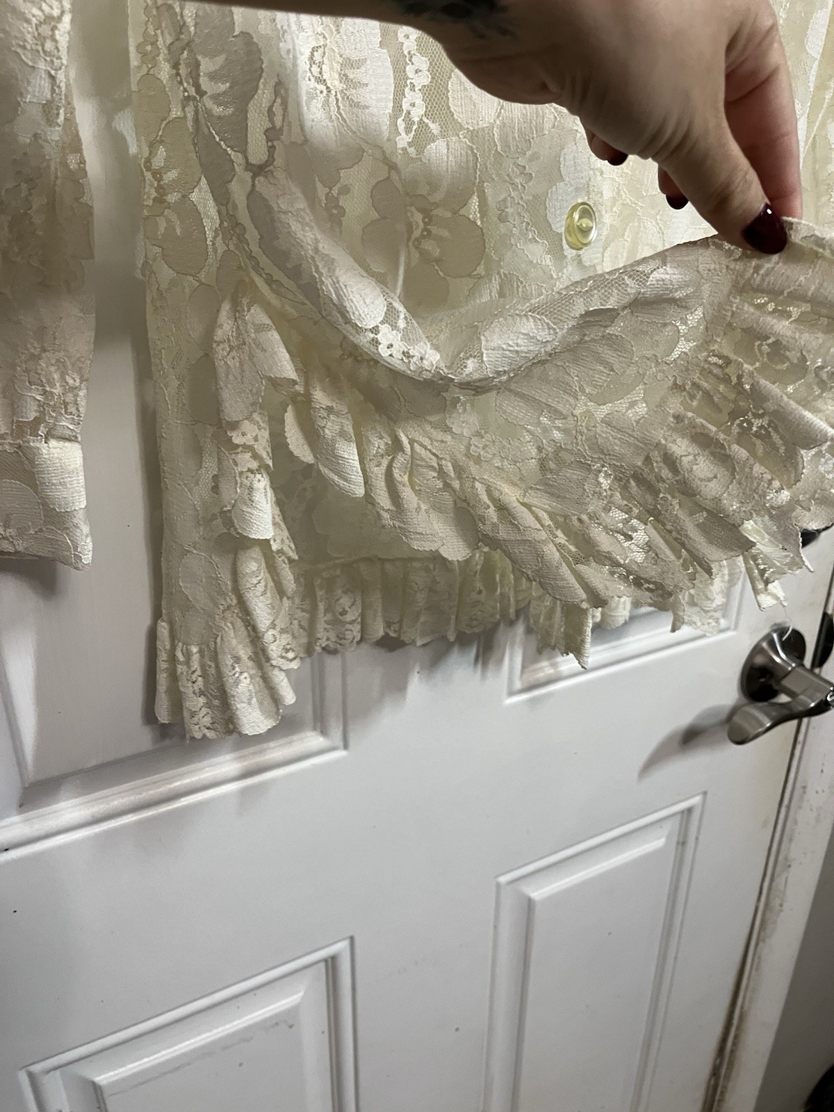 Vintage 1950s Ivory Lace Button Front Blouse Floral Romantic Cottagecore