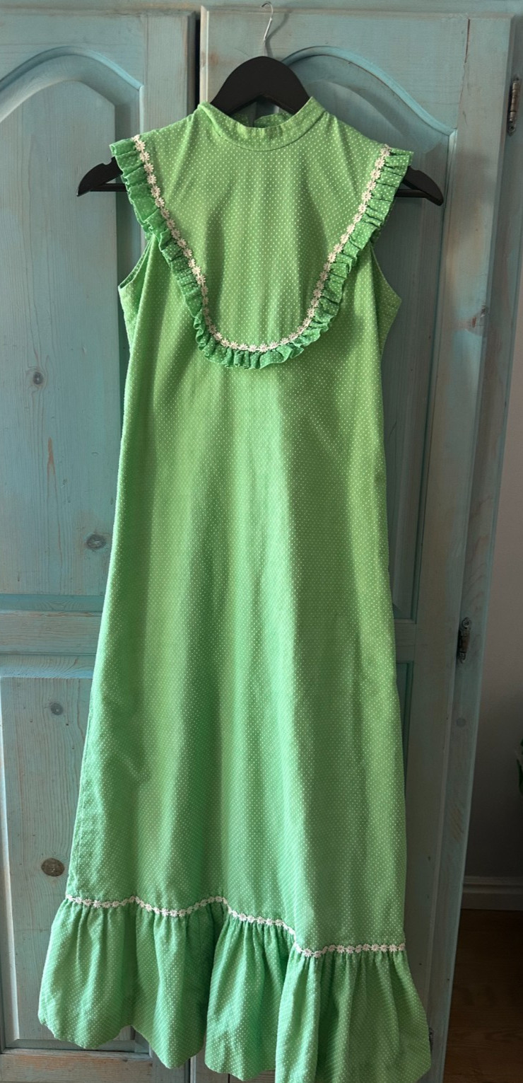 Vintage Penelope Liberty House Hawaii Dress Size XXS 70s Green Polka Dots