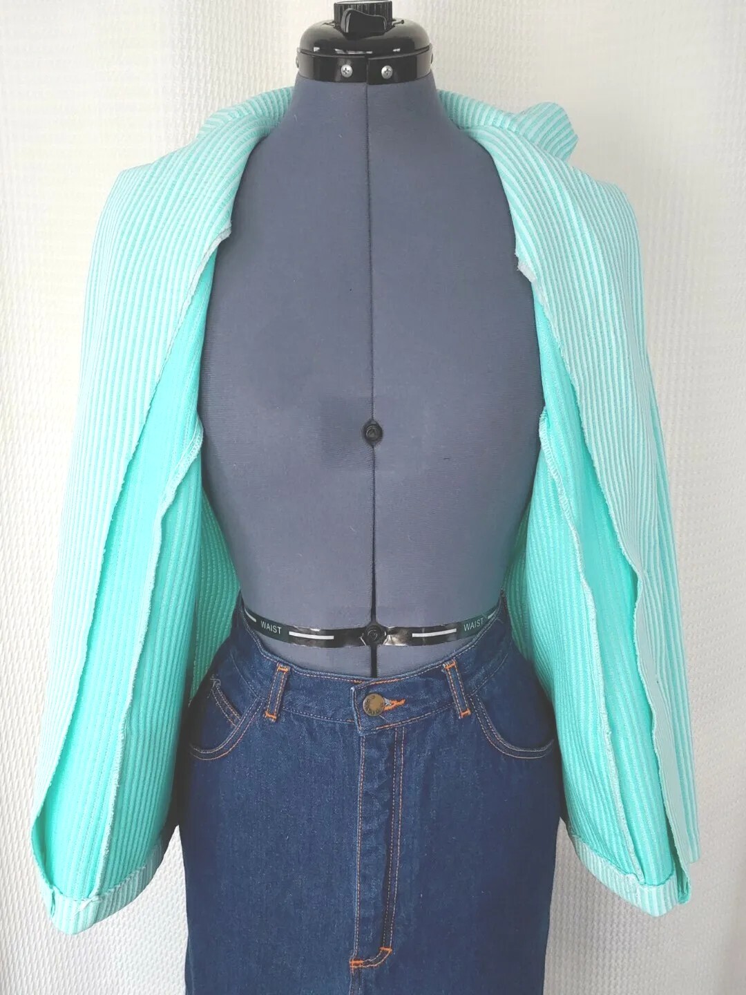 Vintage Unbranded Mint Green & White Striped Unlined Jacket Size 10