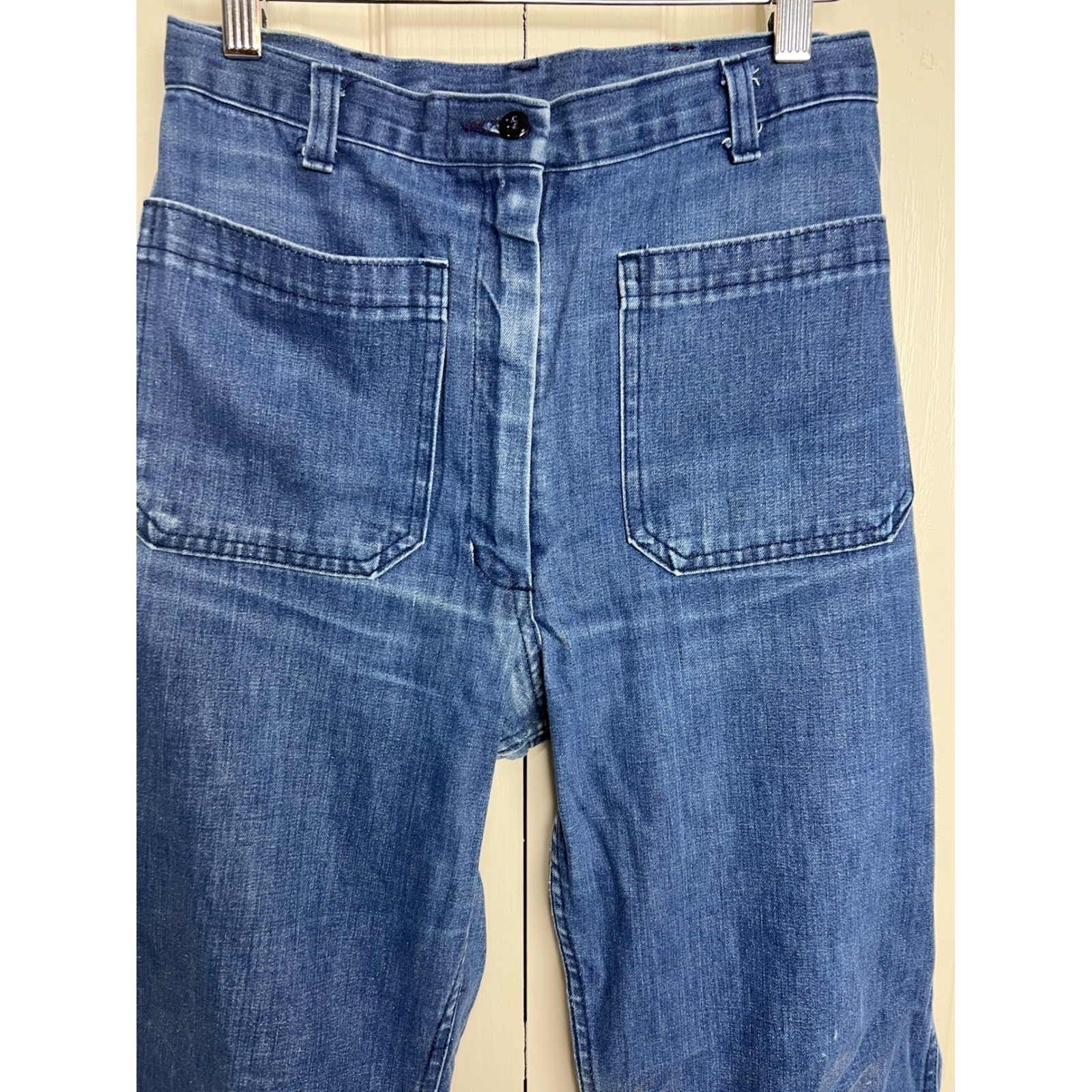 Vintage 1986 US Navy Utility Slacks Denim Hi Waisted Wide Leg Jeans 12L 26×27 G8