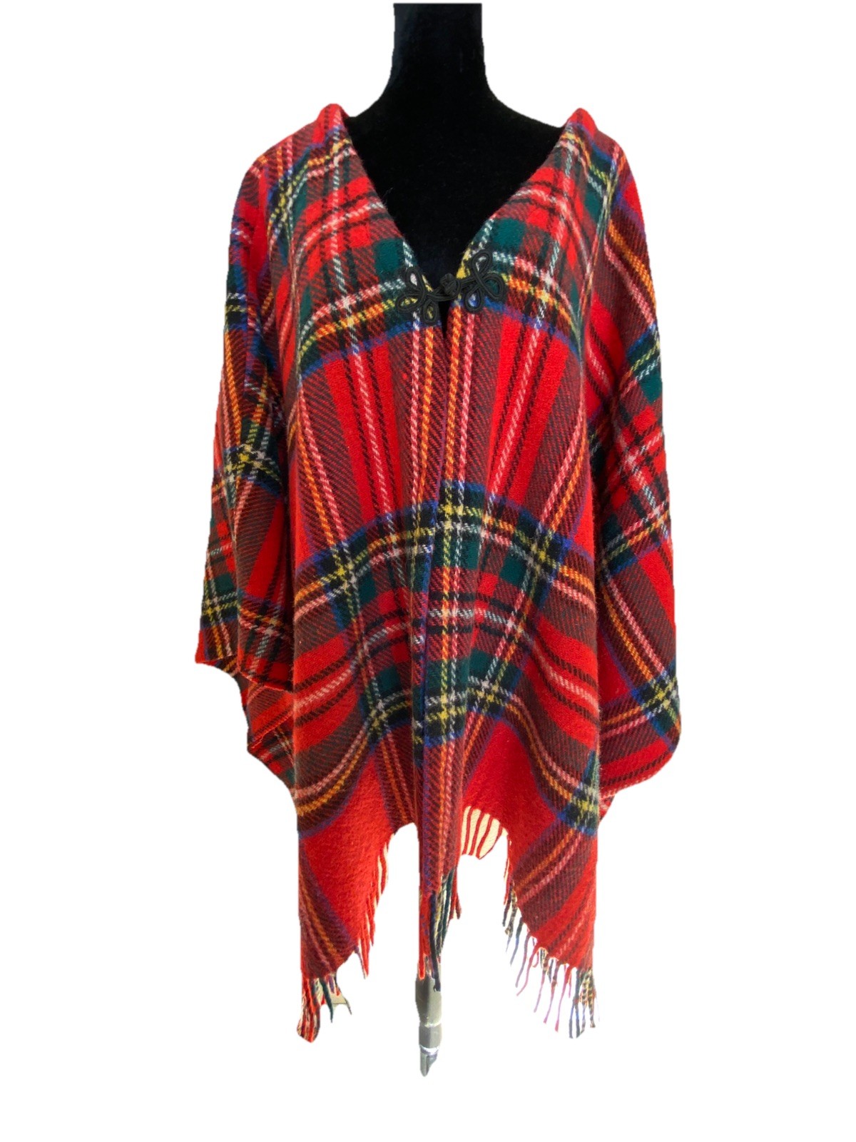 Vintage 50’s Era Wool Tartan/Plaid Shawl Cape Fringed Womens OSFM