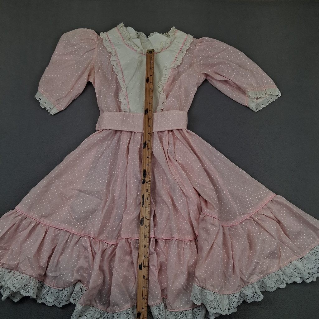 Vintage Jeri Bee Womens Pink Polka Dot Square Dance Prairie Dress Size 8 Eyelet