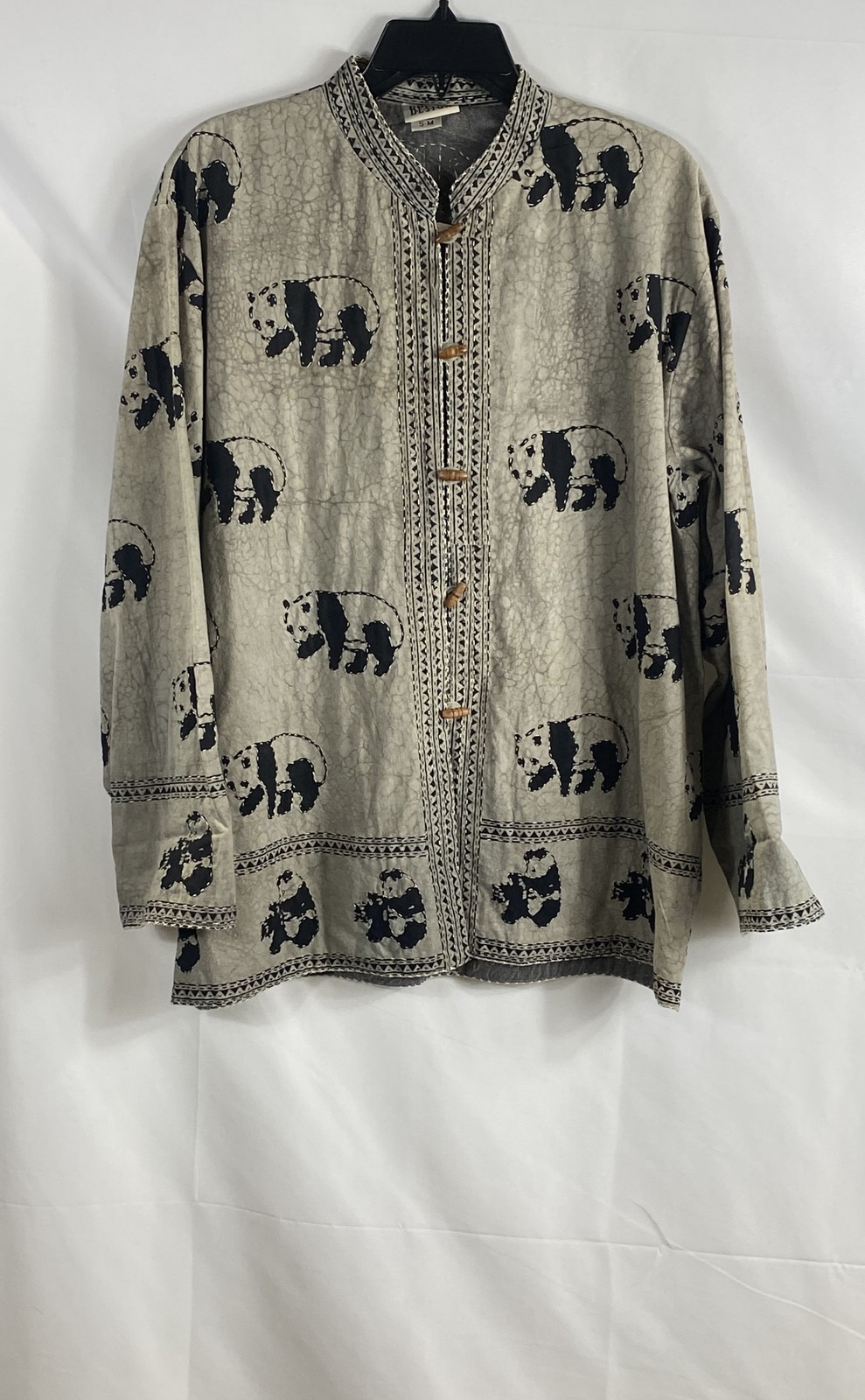 Chico’s Design Vintage 90s Women’s Gray Panda Applique Toggle Shirt S-M