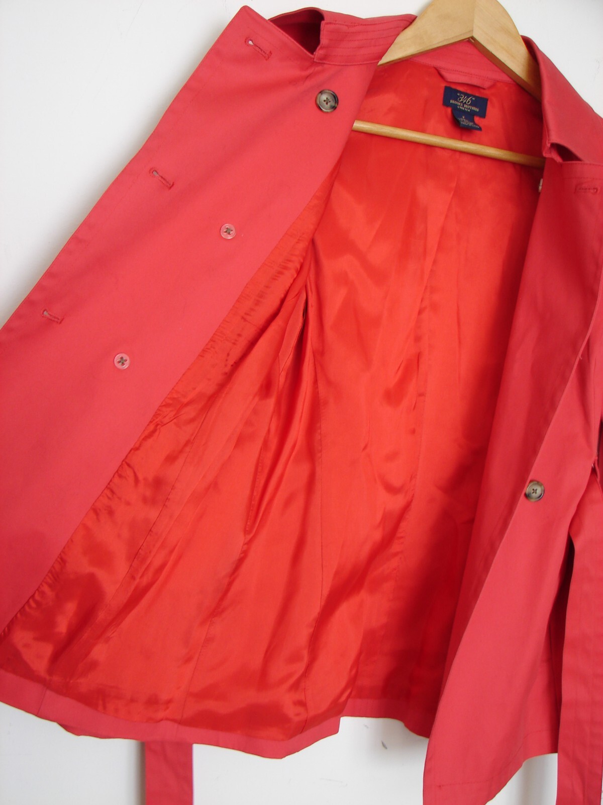 Brooks Brothers 346 Women’s Red Double Breasted Lined Jacket Trench Coat Belted