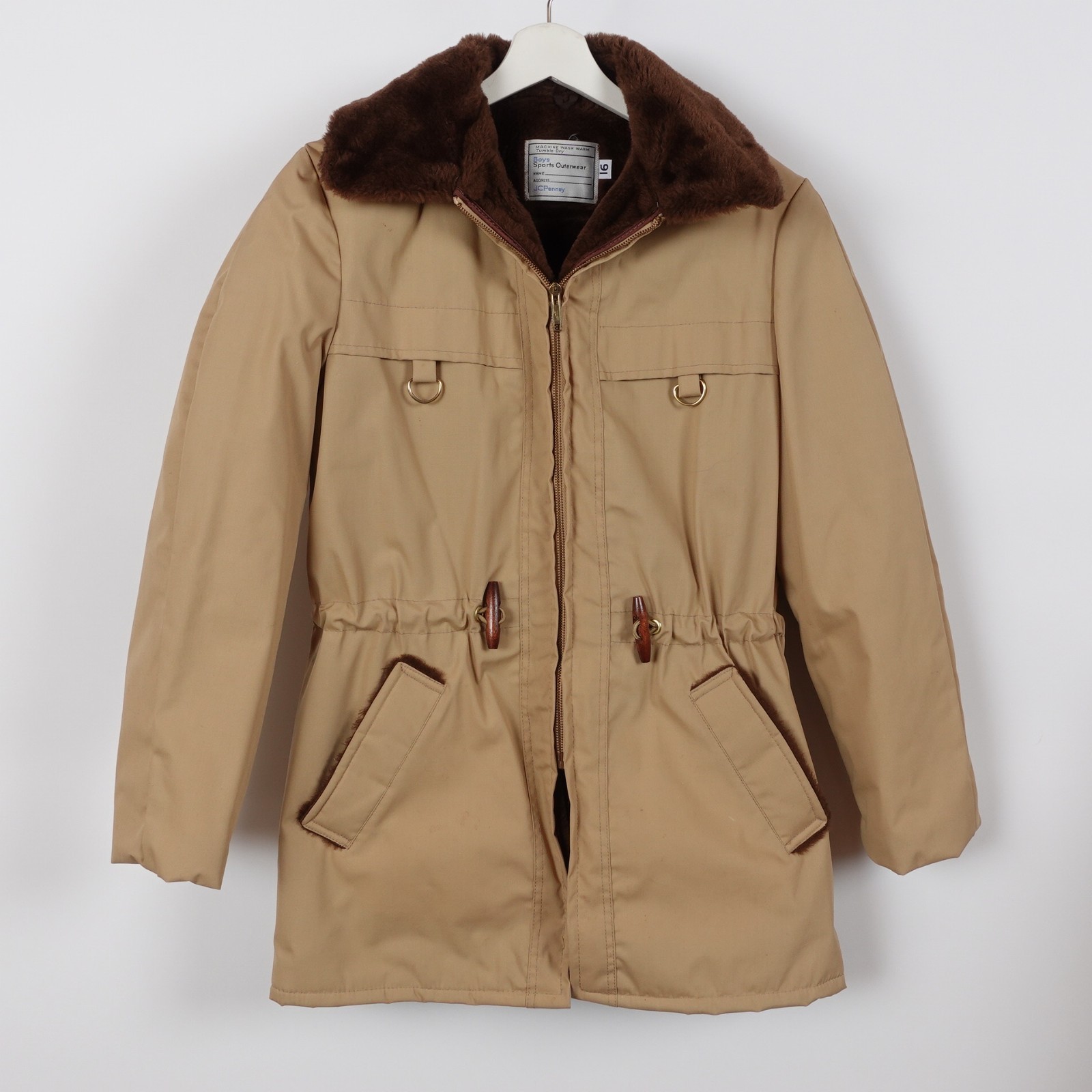 Vintage 70s Boys / Women’s Faux Fur Sherpa Lined Canvas Jacket Size Medium Coat