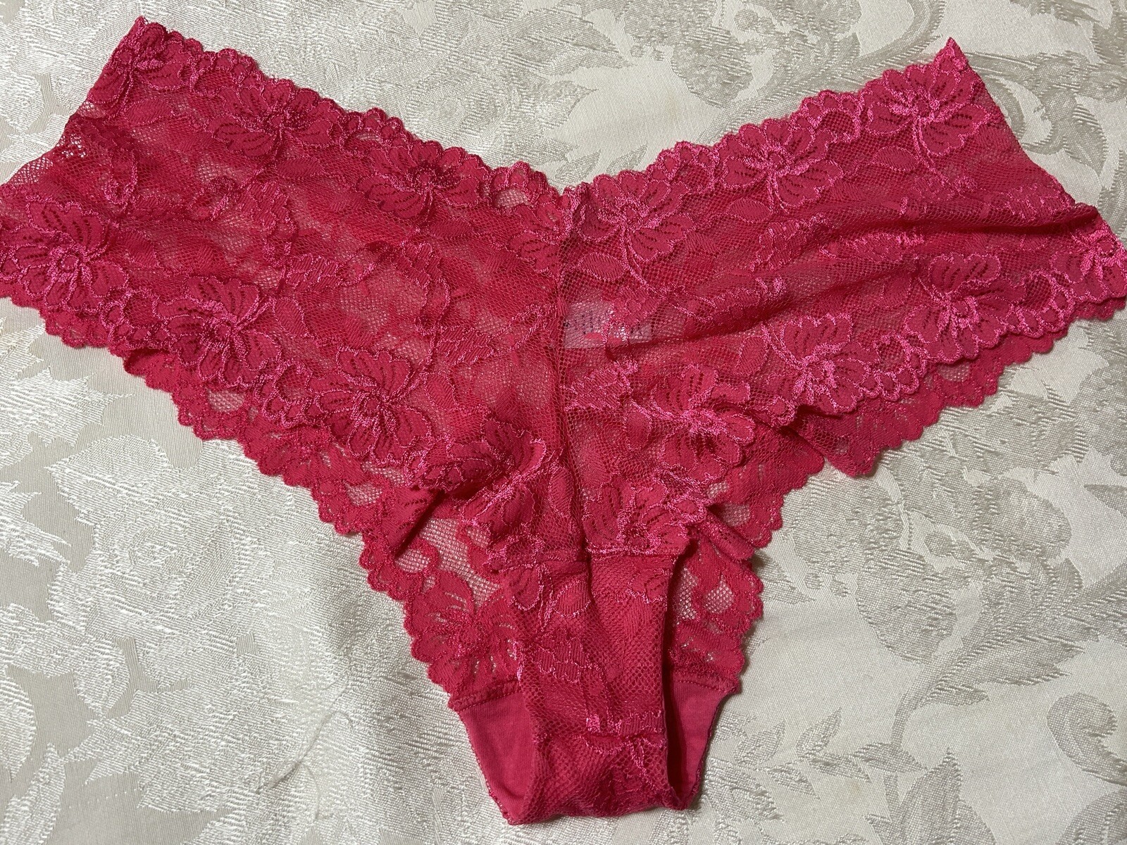 Vtg Unbranded 19704X Sheer Floral Stretch Lace Sz 9 Pink Hipster Panties #73