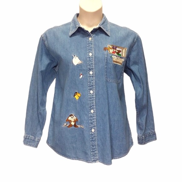 Warner Bros. VTG „The Honeymoon is Over” Chambray Button Front Shirt EUC – Sz. M