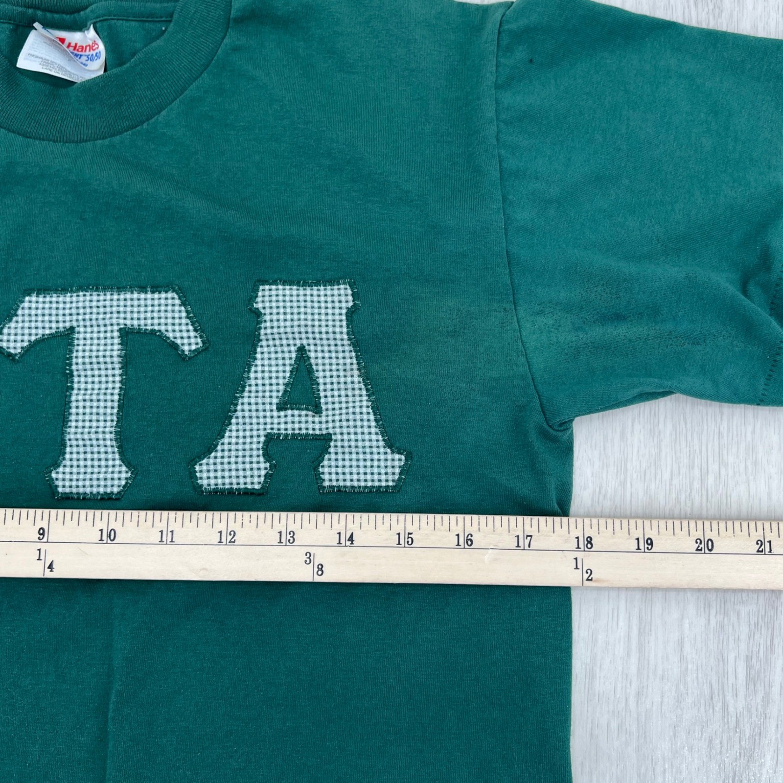 Vintage Hanes Heavyweight 50/50 Delta Gingham T-Shirt Green Womens Small 90s USA