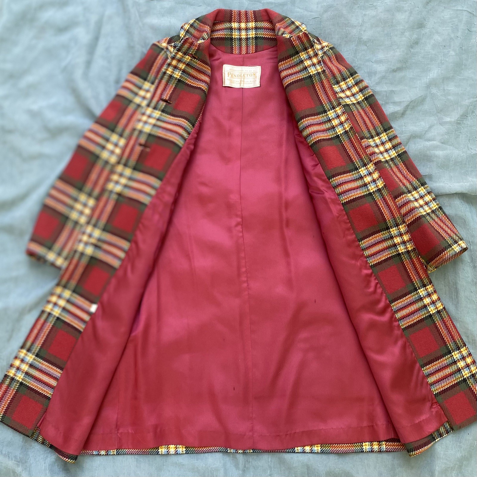 Vintage 1950s Pendleton 100% Virgin Wool Red Plaid Multi Color Town Coat S/M