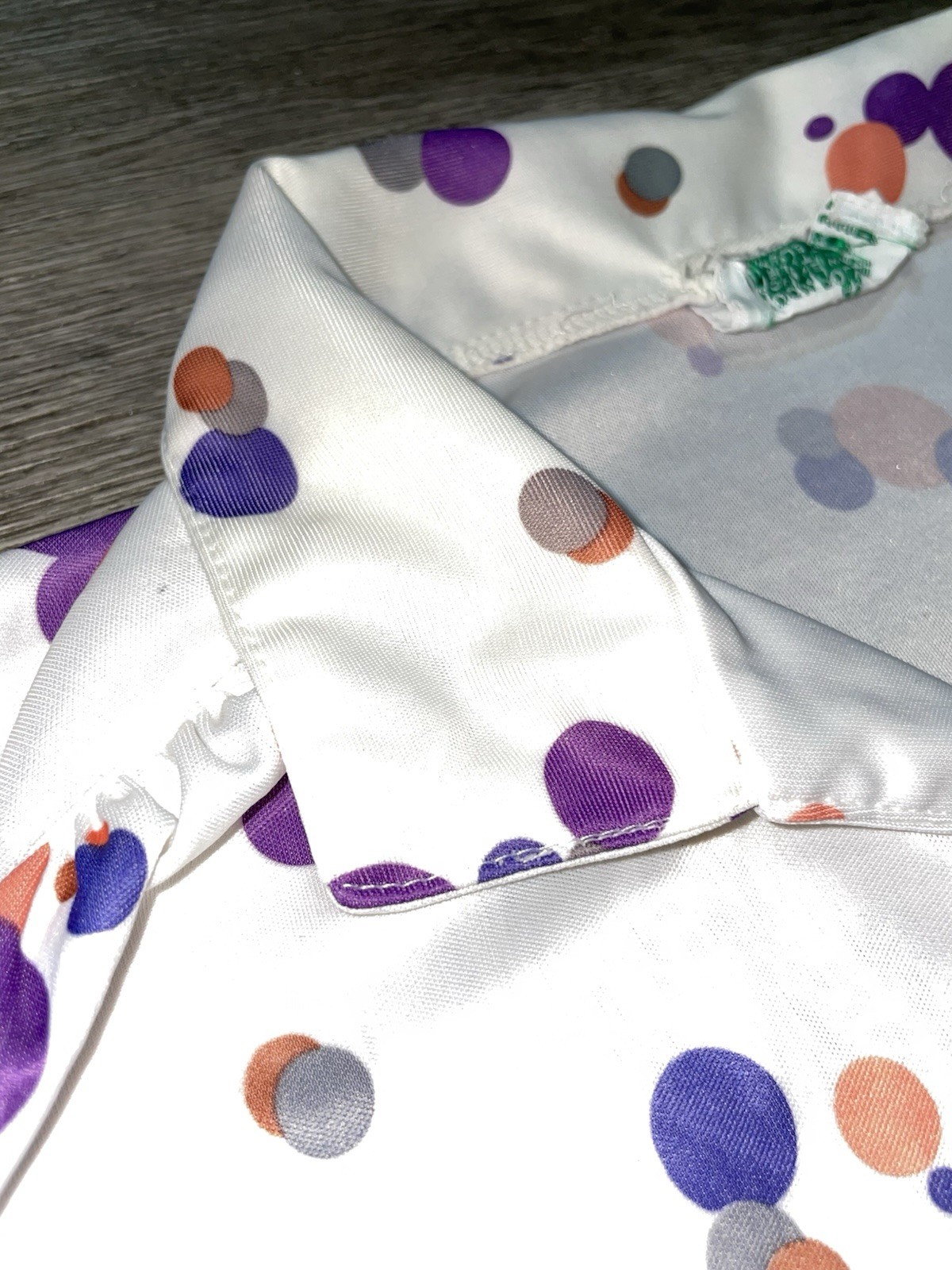 Vintage 70s 80s Polka Dot Shirt Medium Rockabilly White Purple Blue Size 40