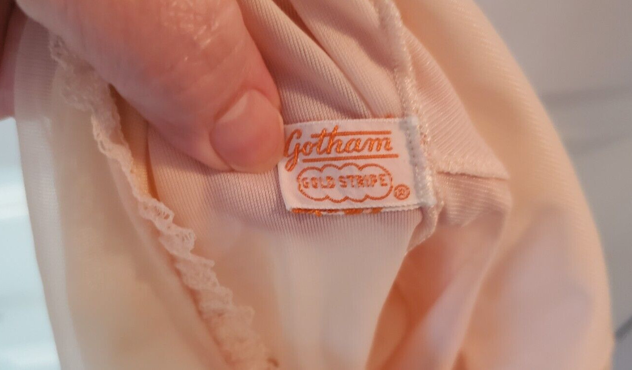 Vintage Empire Waist Nightgown Satin & Lace Pink Size 34 Gotham Gold Stripe 1950