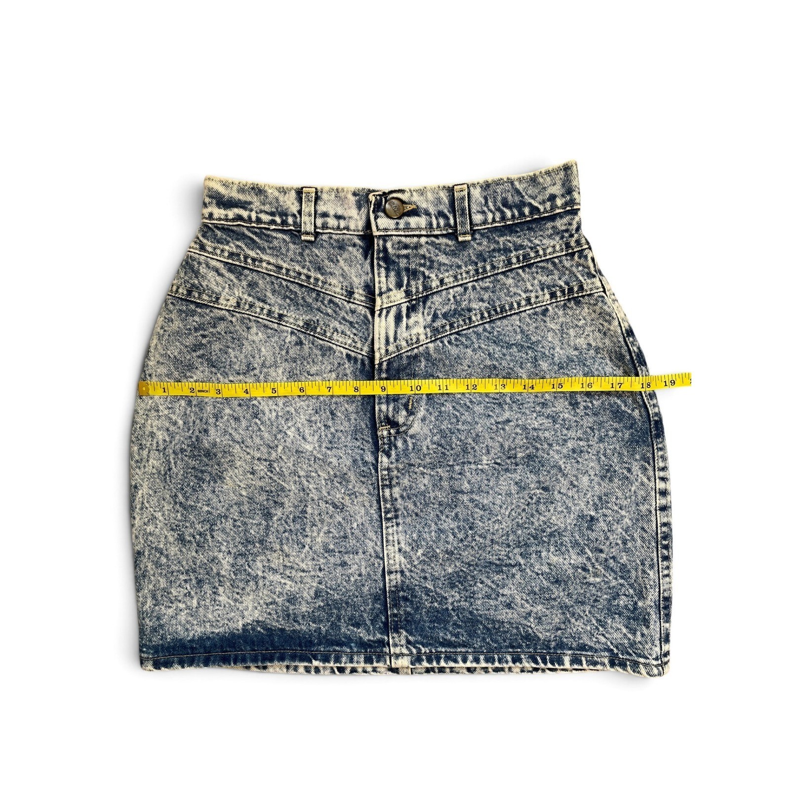 Vtg 80s Chic by HIS Acid Wash Denim Mini Skirt High Waist Jean Made in USA W26