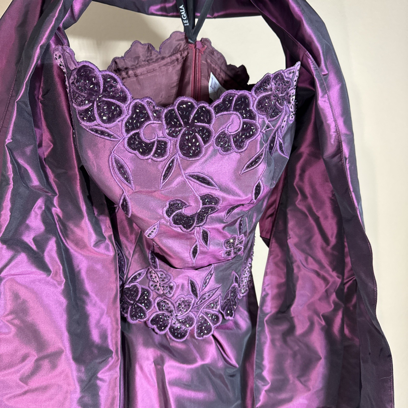 Le Gala By Mon Cheri Purple Plum Beaded Long Gown Size 10