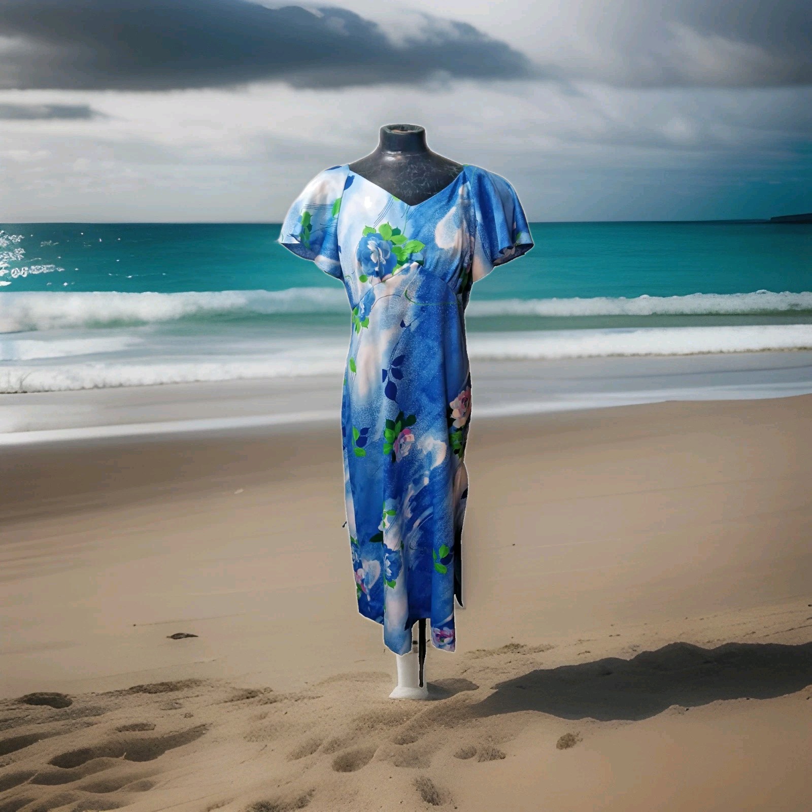 Vtg POMARE OF Tahiti HAWAIIAN DRESS TROPICAL MAXI SZ L xl