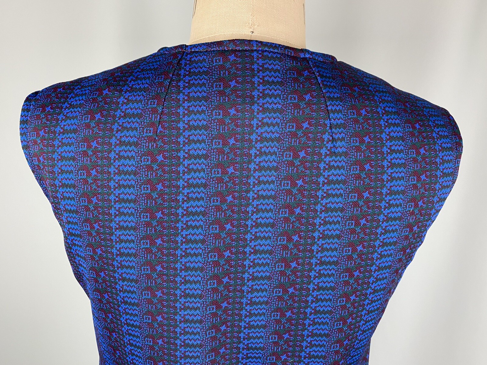 Vintage Vest Shirt LARGE double knit polyester navy blue 60s 70s modest cottage