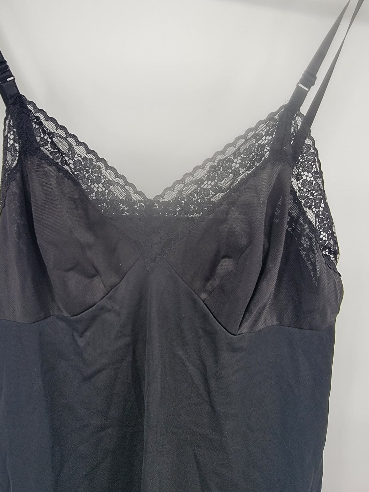 Womens Vintage Vanity Fair Black Slip Dress Size 32 L Lace Semi Sheer