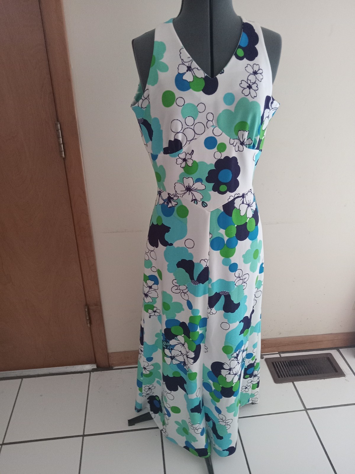 Vintage Jerrie Lurie Flower Power 70s Maxi Long Dress Sleeveless Garden Party