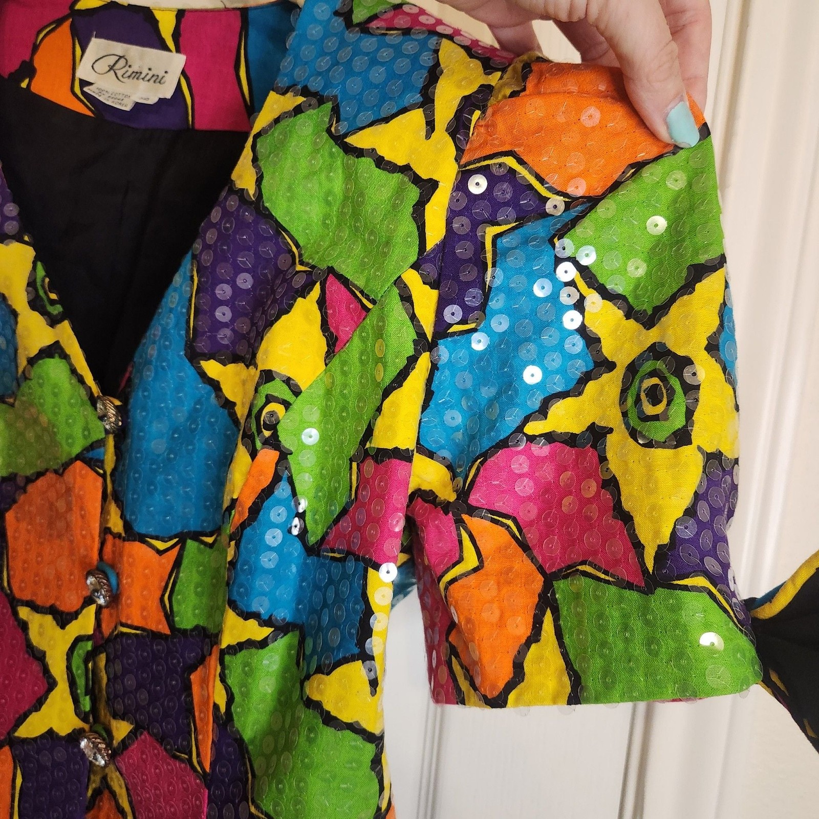 Vintage 1980s Rimini Colorful Psychedelic Sequin Blazer Jacket