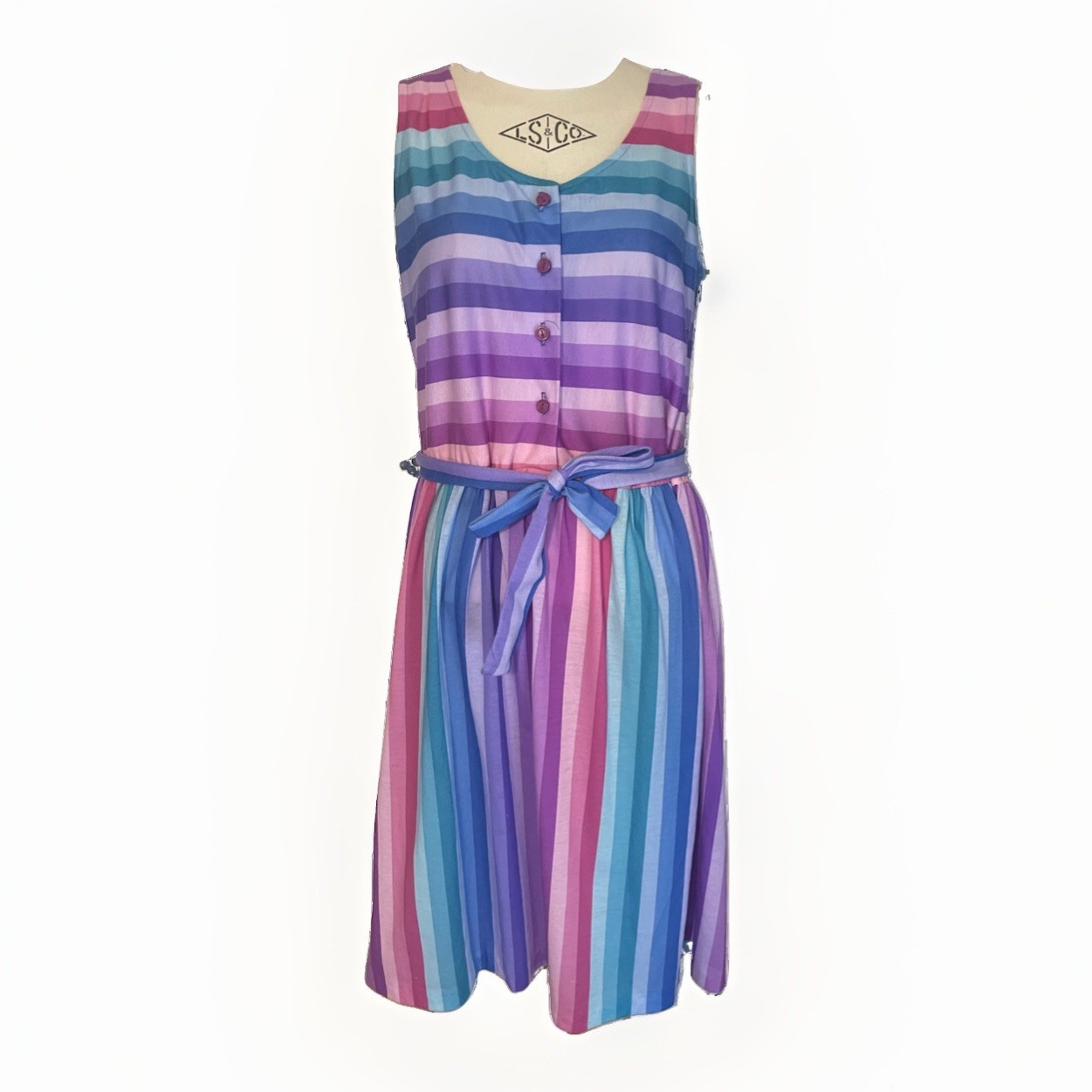 Lady Page Susan Page Vintage Dress Size 12 Striped Pastel Midi 80s Sun Sundress