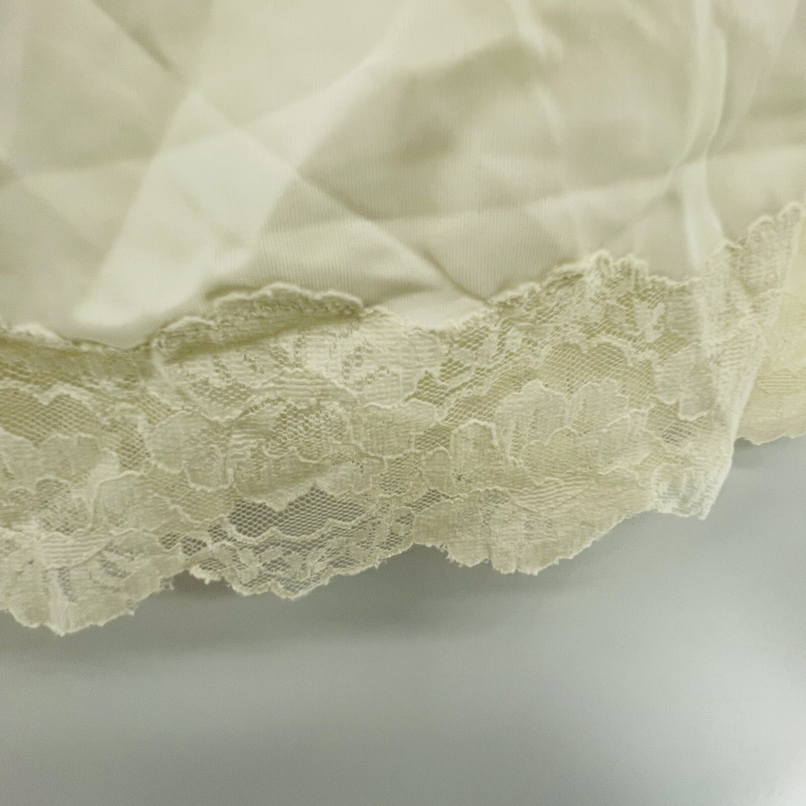 Vtg LOOMCRAFT White Half Slip Floral Embroidered Lace Silky Nylon Lace L USA