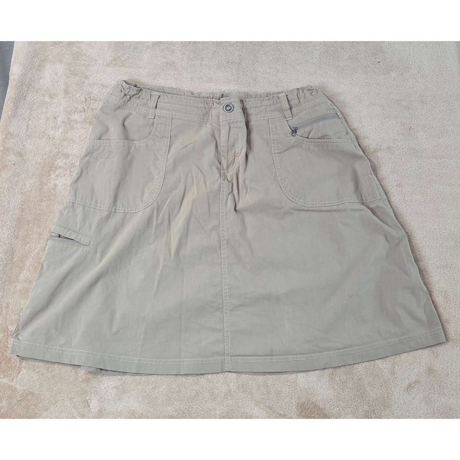Kuhl Vintage Skirt Womens 12 khaki tan outdoor cargo pocket Trail skort hiking