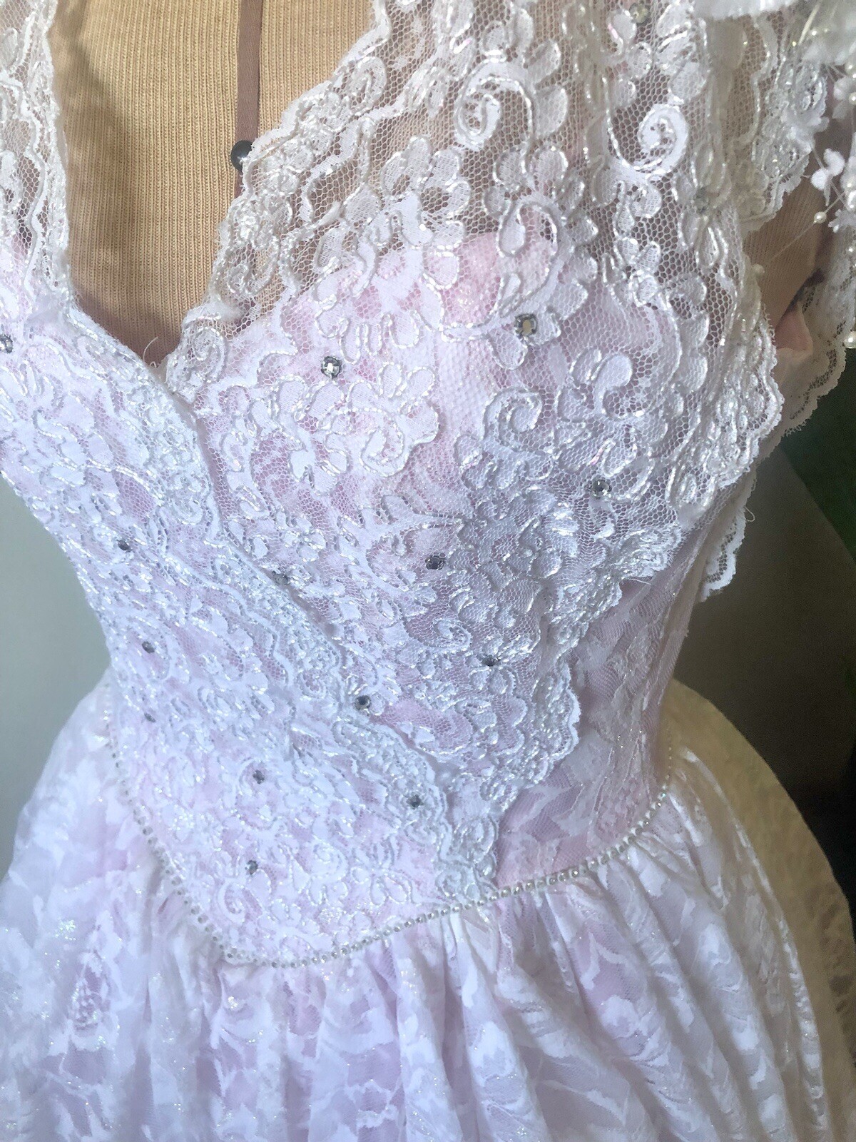 80’s Pink & White Lace Dress, XS
