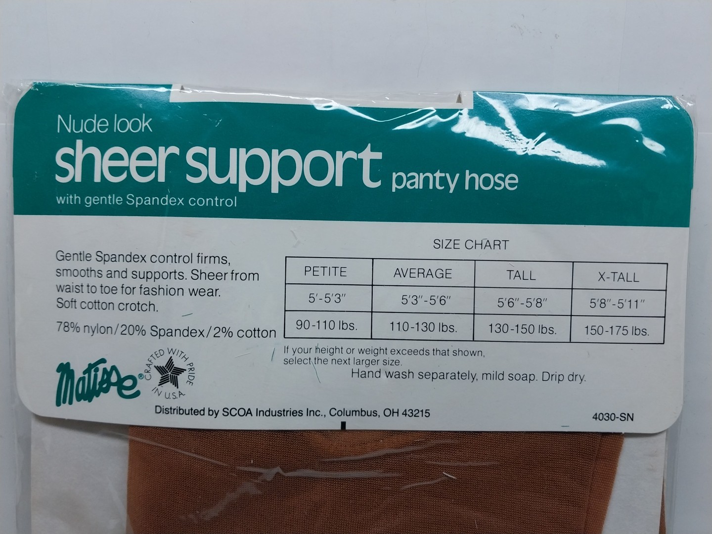 Vintage Mattisse Sheer Support Panty Hose NUDE / Sandalfoot Size Small / Petite