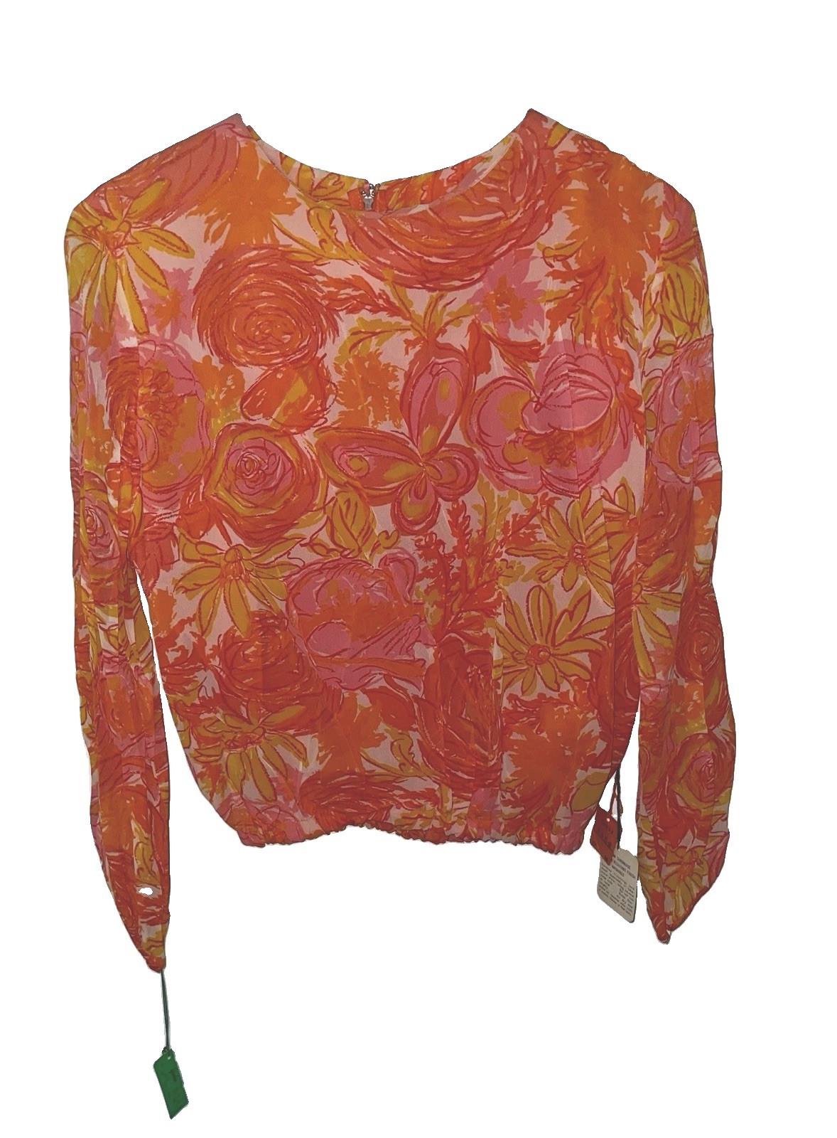 Vintage 60’s 70’s Younkers Robin Fashions Bright Mod Retro Floral LS Top M/L NWT