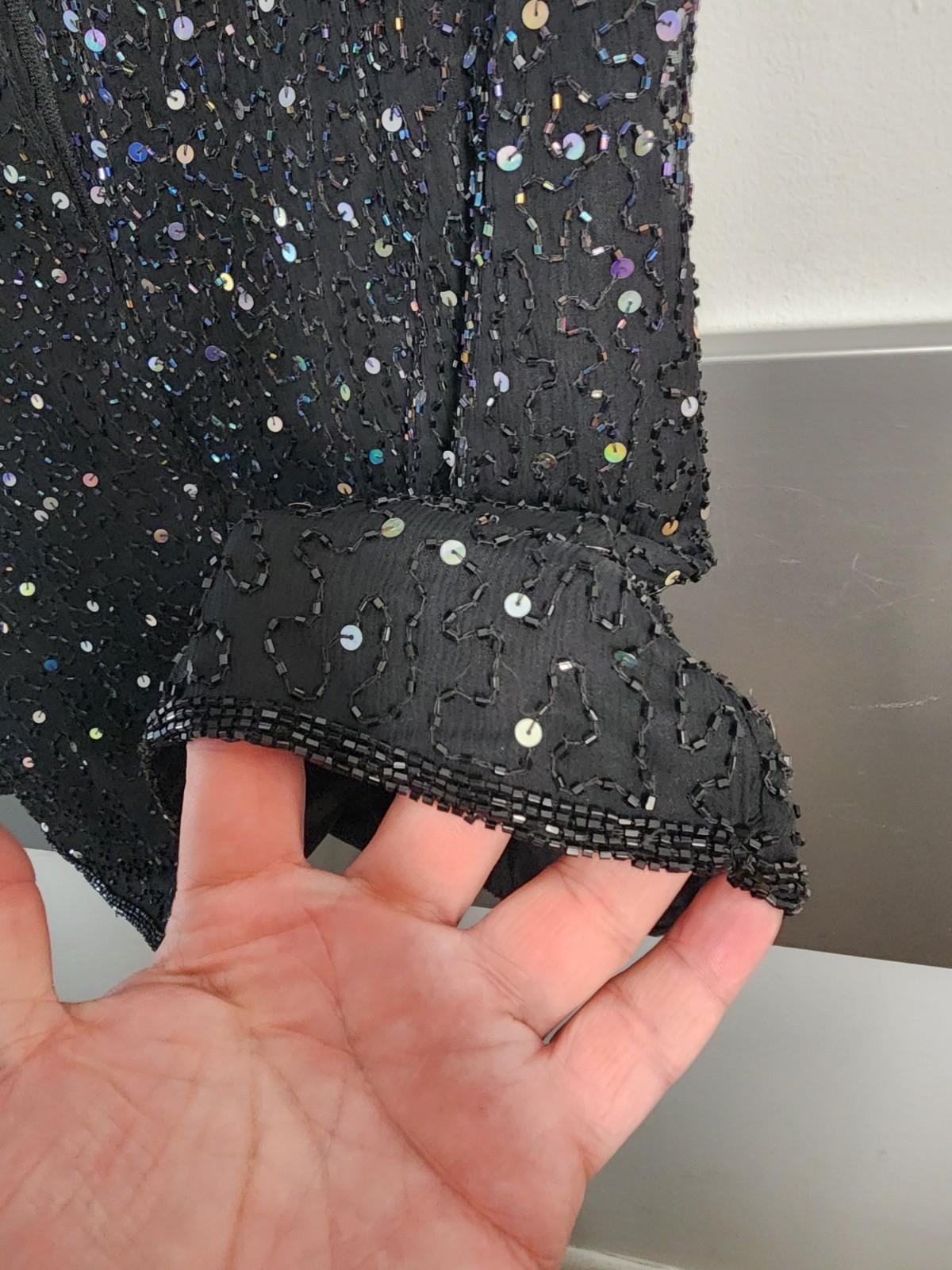 Vtg Patra Stenay 1x Silk top Black Sequin Beaded Silk Evening Blouse Glam Whimsy
