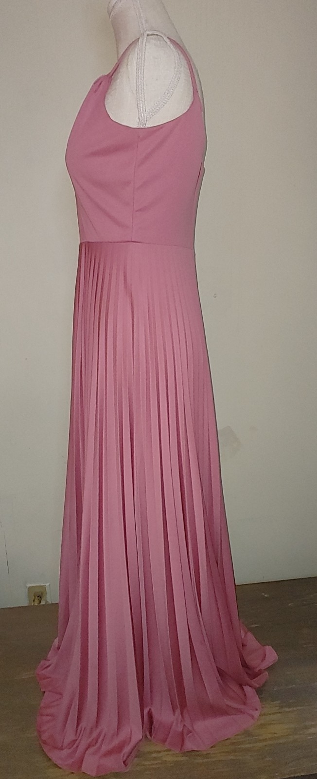 Vintage 70s Disco Dress Pink Rose Pleated Maxi Formal Bridesmaid Clark Zipper