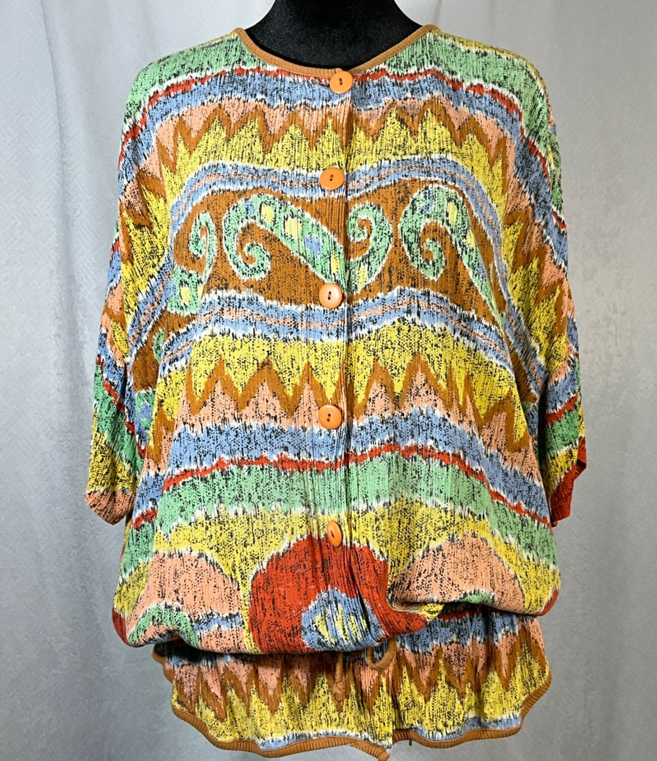 Vintage Forenza Knit Top Womens M Art Deco 90s Abstract Multicolor Shirt
