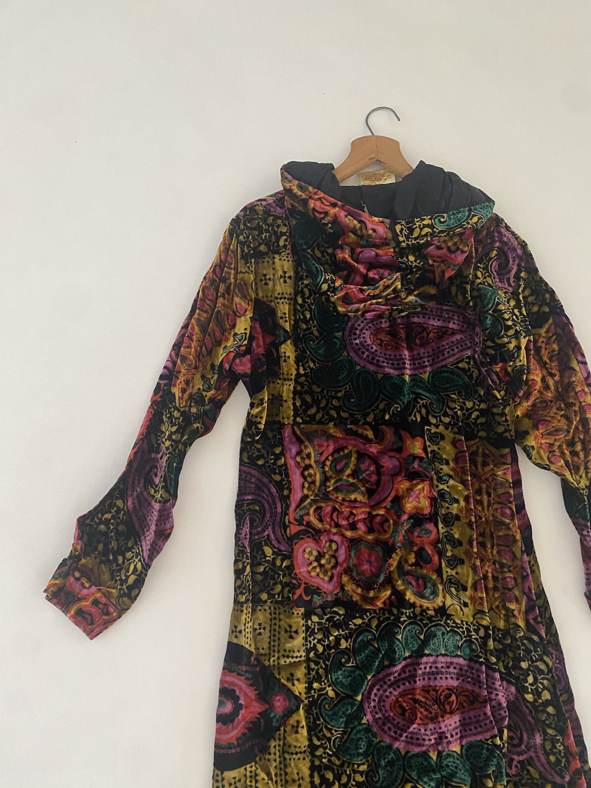 VTG 60s 70’s S VELVET Paisley Hooded VELOUR Robe Whimsigoth Dark Fairy Witch Fal