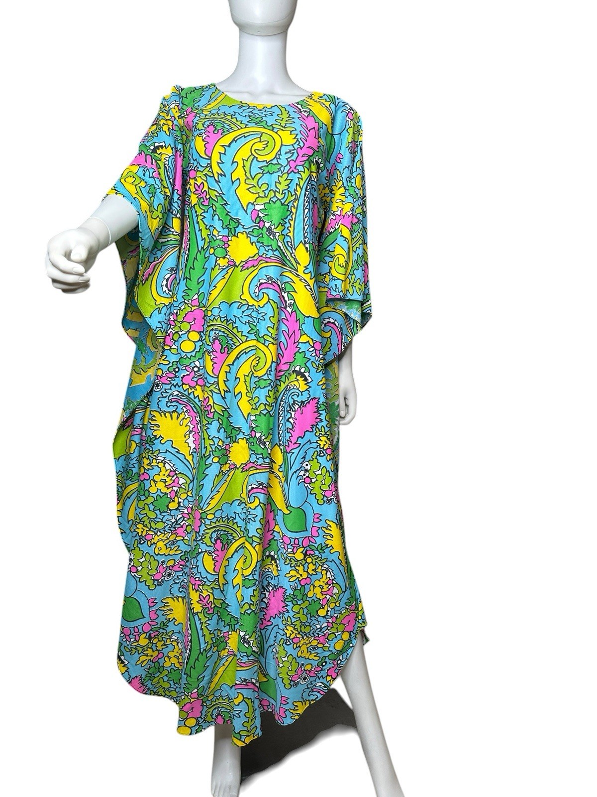 Vintage 1970s Psychedelic Circle-Sleeve Caftan | Electric Paisley Hostess Gown