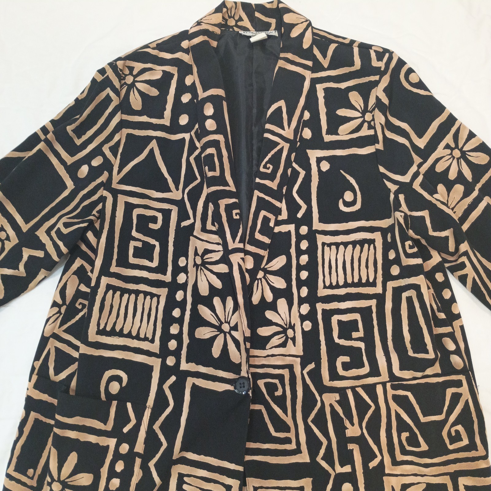 Vintage 1980s Kensington Square Black with Gold Floral Womans Dress Blazer sz 2X