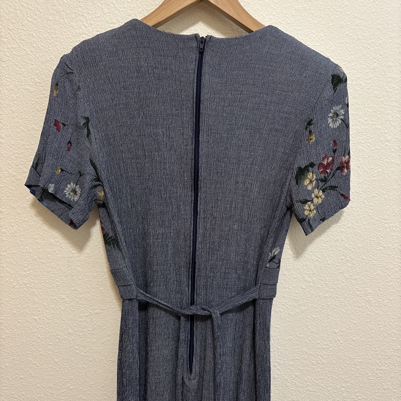 VTG 90s Just In Thyme Petite Art Womens Midi Dress Short Sleeves Back Tie SZ 8